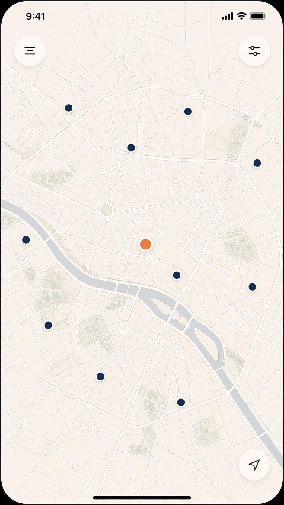 Écran de la carte Seatflow : les sièges disponibles à Paris, dont un sélectionné.