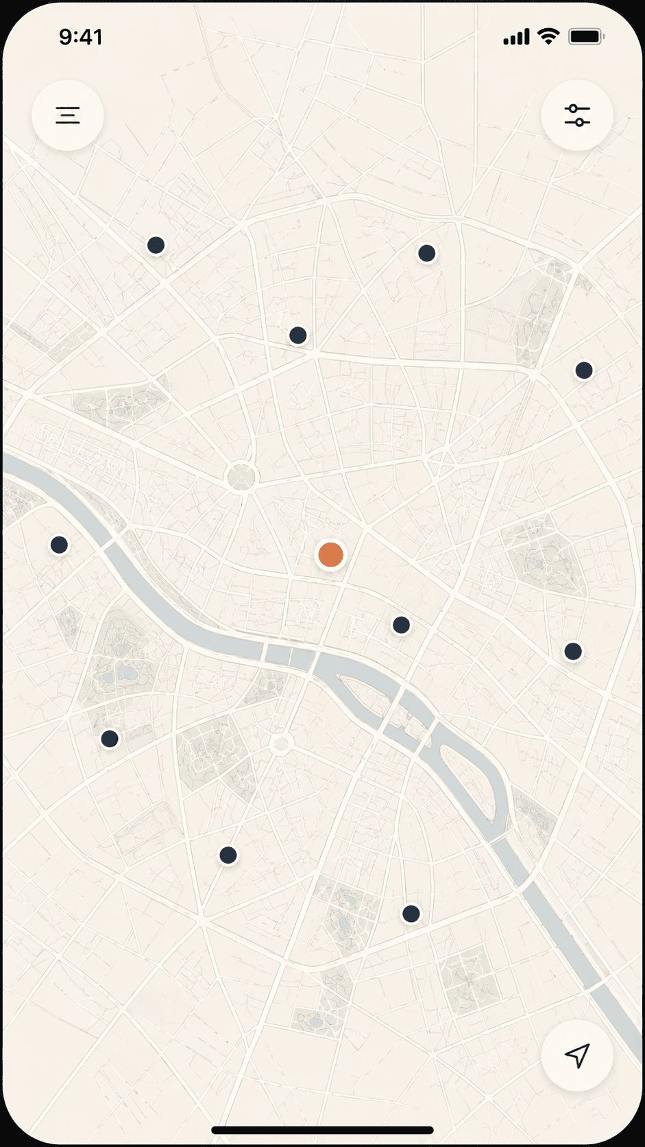 Écran de la carte Seatflow : les sièges disponibles à Paris, dont un sélectionné.